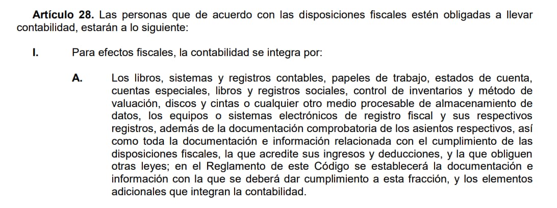 captura del código fiscal de la federación, artículo 28