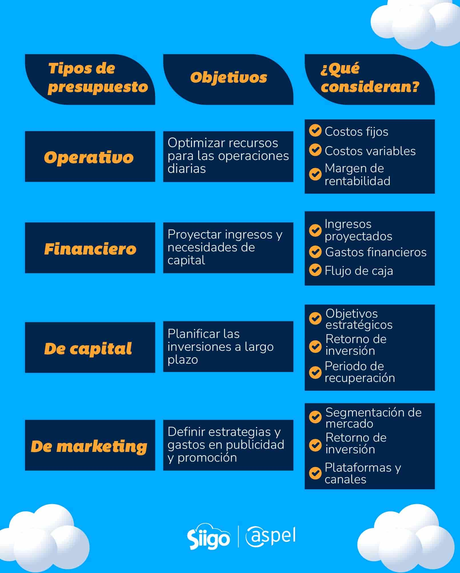 clasificación y tipos de presupuestos empresariales